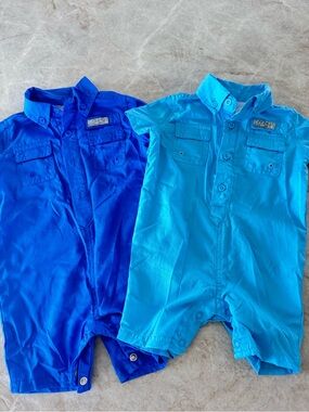 Ocean Coast Baby Fishing Romper Bundle Blue Snap One Piece 3M 6M